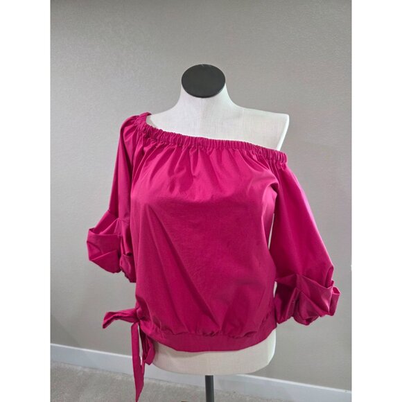 Women's Off-Shoulder Fuchsia Top With Ruched Sleeves & Side Tie New York and Com - Picture 3 of 6
